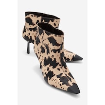 Luvishoes Luvi Shoes Rassel Bej Desenli Mat Burunlu Kadın İnce Topuklu Bot Bej