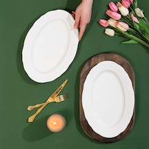 Porsima 4447 Tiffany Porselen Kayık Tabak Seti - Oval Kahvaltılık Sunumluk Seti 30cm Beyaz