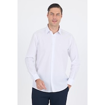 İmza Beyaz Klasik Yaka Uzun Kol Cepsiz Comfort Fit Classic Pamuklu Gömlek Gömlek 1004250287 Beyaz
