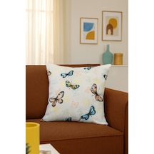 Duck Kelebekli Kırlent Kılıfı Bej Sarı V1 40x40 Bej