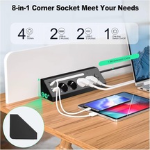 Led Işıklı Çoklu Priz Şarj İstasyonu, 2 Adet Usb, 2 Adet Type-c Girişi, 4 Adet Priz Girişi, Hızlı Telefon Şar 0