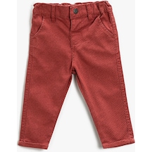 Koton Kanvas Mom Fit Pantolon Beli Lastikli Cepli Pamuklu Kiremit Desenli 3wmg40021aw 3WMG40021AWKD1 Kiremit