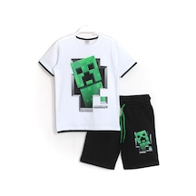 Minecraft Baskılı Erkek Çocuk Şortlu Takım 6 - 14 Yaş Siyah Beyaz