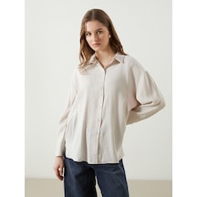 Lcwaıkıkı Classic Bej Dokulu Oversize Krinkle Kadın Gömlek Tunik