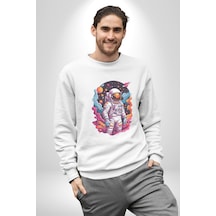 Ay Mars Astronot Unisex Beyaz Baskılı Sweatshirt Beyaz