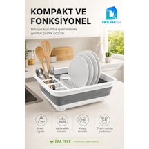 Katlanır Tabaklık Mutfak Hazırlık Servis Ve Düzen Bulaşıklık Beyaz - Gri