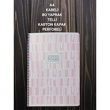 Kareli A4 80 Yaprak Telli Defter Karton Kapak Perforeli Pembe