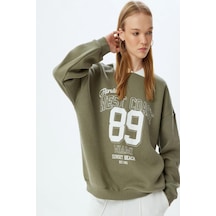 Koton Polo Yaka Sweatshirt Oversize Slogan Baskılı Şardonlu 001