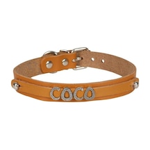 Cattie İsimlikli Deri Kedi Boyun Tasması Xl 1.5x28-32CM Camel