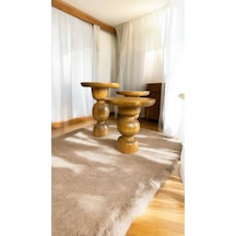 Simillo Wood Wooden Ahşap 3 Lü Set Vazo Model Mantar Yan Sehpa Modern Koyu Ceviz Renkli Fiskos Kahverengi