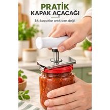 Metal Kavanoz Açacağı Plastik Kollu Pratik Kapak Açma Aparatı Beyaz