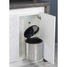 Banyo, Mutfak Dolabı İçi 11 Litre Metal Çöp Kovası Krom, Tüm Dolaplara Uyumlu Tezgah Altı Çöp Kovası Gri