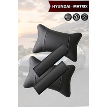 Hyundai Matrix Uyumlu Deri Kemer Koruyucu Siyah Lüks Deri Yastık Set