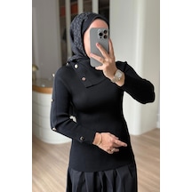 Kahijab Asimetrik Yaka Truvakar Kol Triko Bluz - Siyah