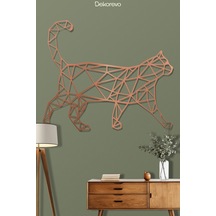 Geometrik Kedi Metal Duvar Tablosu - Metal Duvar Sanatı - Bronz - 30 X 30 Cm