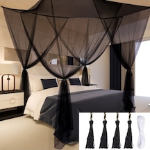 Siyah Dörtlü Açık Poliester Yatak Perdesi - Toz Ve Hayvanlardan Koruma, Kolay Kurulum, Saklama Çantası İle 190x210x240cm Siyah Siyah