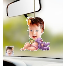 Kişiye Özel Bebek Karikatürlü Ahşap Araba Dikiz Ayna Süsü-2