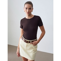 Dilvin 32637 Bisiklet Yaka T-shirt-koyu Kahve Kahverengi