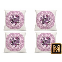 Kırlent 9 4'lü Dekoratif Kırlent Kılıfı Seti 45x45 Cm Kırmızı Çiçek Desenli Modern Salon Ve Koltuk Yastık Kılıfı Gizli Fermuarlı Çok Renkli