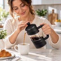 Borosilikat Cam French Press 350 Ml, Siyah Kulplu Piston Filtreli Kahve Ve Bitki Çayı Demleme Aparatı, Manuel Kahve D Diğer