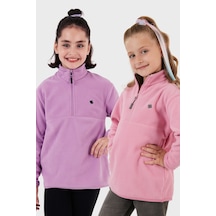 Lela Yumuşak Dokulu Fermuarlı Dik Yaka Şardonlu 2'Li Paket Çocuk Polar 5905002S2 Lila-Şeker Pembe