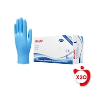 Beybi Pudrasız Nitril Muayene Eldiveni L Beden Mavi 100'lü 20 Paket