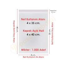 4x35+5 Cm. 4x40 1.000 Adet Şeffaf Bantlı Yapışkanlı Opp Poşet
