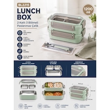 Vagonlife Bl2215 Açık Mavi 1200 Ml 2 Katlı 3 Bölmeli Paslanmaz Çelik Yemek Kabı Lunch Box Çok Renkli