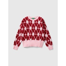 United Colors Of Benetton Benetton Bisiklet Yaka Desenli Kız Çocuk Kazak 1132q107c Çok Renkli