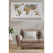 Türkçe Ülke Bayrak Lı Eğitici Başkent Detaylı Atlası Dünya Haritası Duvar Sticker -60x105-3862 - Renkli Çok Renkli