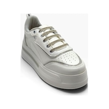 Flet 319-26 Cilt Deri Simli Gölgeli Anatomik Dolgu Taban Kadın Sneaker Beyaz