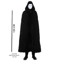Siyah Kapüşonlu 120 Cm Pelerin Ve Beyaz Boyanabilir Tam Yüz Maske 5691 "
