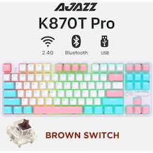 K870t Pro 3 Modlu Hot-swap Rgb, Mekanik Klavye - Beyaz - Brown Switch K870t Pro 3 Modlu Hot-swap Rgb, Mekanik Klavye - Beyaz - Brown Switch
