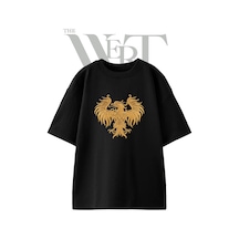 Thewert Gold Eagle Tasarım Baskılı Ünisex Siyah Oversize T-shirt