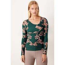 Armonika Kadın Yeşil-bej Asimetrik Yaka Detaylı Bluz Arm-26k001046 Armonika Kadın Yeşil-bej Asimetrik Yaka Detaylı Bluz Arm-26k001046