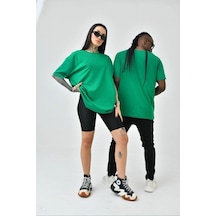 Unisex Basic Bisiklet Yaka Oversize T-shirt - Yeşil