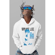 Sevbano Tasarım Bruce Lee Dövüşçü Baskılı Unisex Oversize Hoodie beyaz