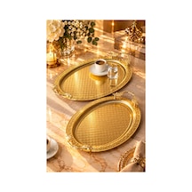 2 Li Paslanmaz Çelik Gold Oval Tepsi Seti Desenli Servis Ve Sunum Tepsisi, Kararmaz, Solmaz Altın - 782719591 Altın