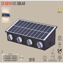 Cata 20w Dış Mekan Modern Aplik Kos Solar 3200k Ct-8010 Siyah
