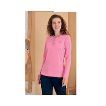 Polat 3128 Rozalinda Kadın Büyük Beden Uzun Kollu Yakası Düğmeli Pijama Takımı-pembe Pembe