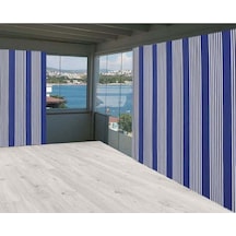 Ceylan Home Balkon Perdesi Mavi İnce Çizgili Ölçü Seçenekli Mavi - Beyaz