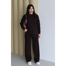 Balenbi Omuz Çıtçıt Detaylı Bisiklet Yaka Oversize Modal Tesettür Takım 1178 Kahverengi