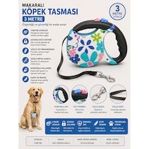 Makaralı Köpek Gezdirme Tasması 3 Metre Otomatik Kilitli 360 Derece Döner Kancalı - Çiçek Desenli