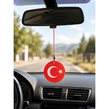 Araba Dikiz Ayna Süsü Türk Bayraklı Çift Taraflı Cam Nazar Boncuklu 25 Cm