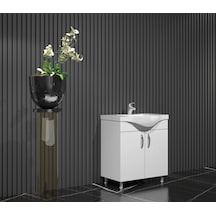 Yıldız Banyo Dolabı 65 Cm Ayaklı Beyaz Mdf Alt Modül Ve Lavabo Beyaz