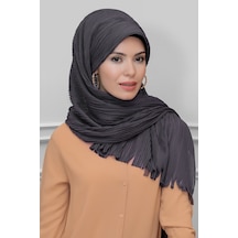 Vizon Arkadan Bağlamalı Tesettür Eşarp Kesik Elyaf Piliseli Saçak (545491475) Vizon