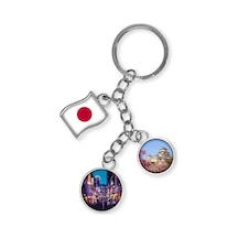 Japonya Üçlü Epoksi Metal Çift Taraflı Damla Anahtarlık Japan Gümüş