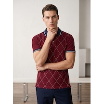 Giyim Dünyası Erkek Baklava Desenli Polo Yaka Tshirt Bordo