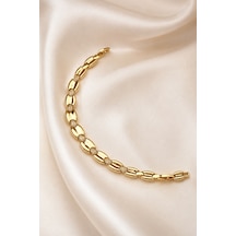 Balenbi Jewelry Kadın Taşlı Oval Bakla Detaylı Kararmaz Çelik Bileklik 14k Gold 1148 Altın