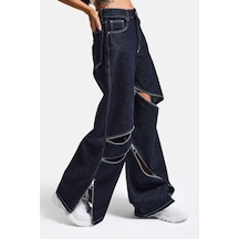 Itsbasic Kadın İndigo Selvedge 7s6-50 Süper Baggy Fit Fermuar Detaylı Özel Tasarım Denim Jean